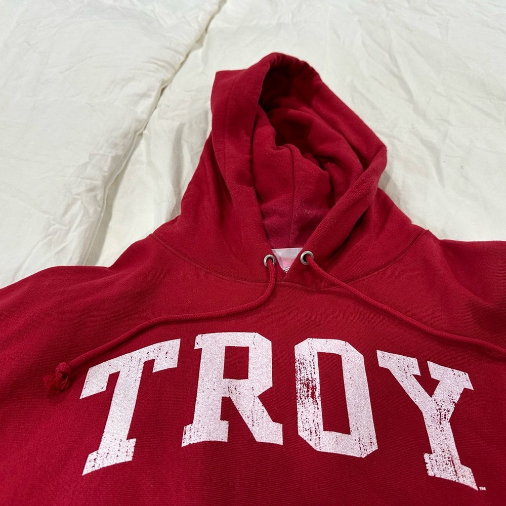 Heavy Duty-thick Troy University hooded sweatshirt with front pocket.
